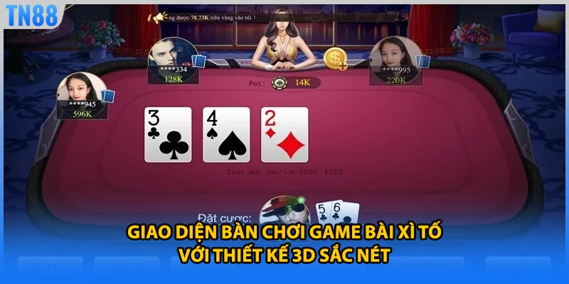 Giao diện bàn chơi game bài xì tố với thiết kế 3D sắc nét