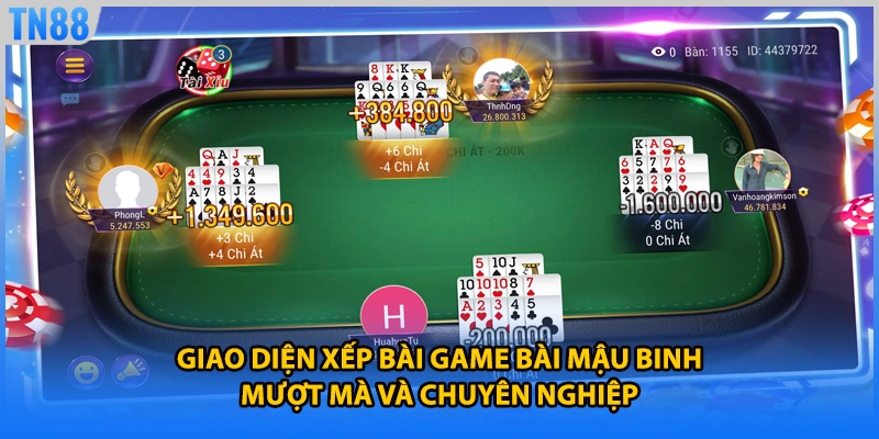 Giao diện xếp bài game bài mậu binh mượt mà và chuyên nghiệp